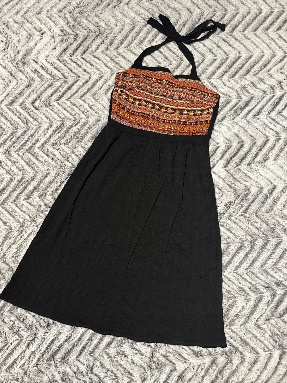 🏝️Black Halter/Shoulder Strap Swim Coverup W/ Rust Tribal Bodice